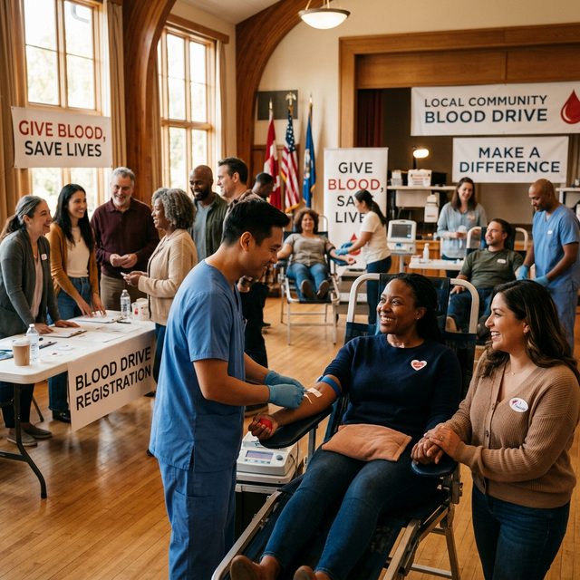 Community members supporting a local blood drive